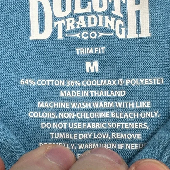 Duluth Trading Co. Mens Polo Shirt Medium Blue Trim Fit Coolmax Rugby Pocket